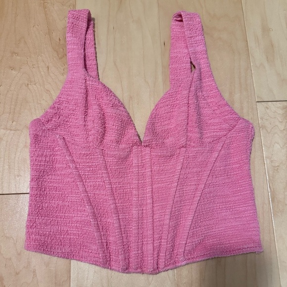 Zara Tops - Zara women’s hot pink corset w/boning textured‎ & stretchy texture fabric